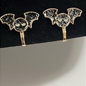 Super cute black sparkly bat clip on earrings